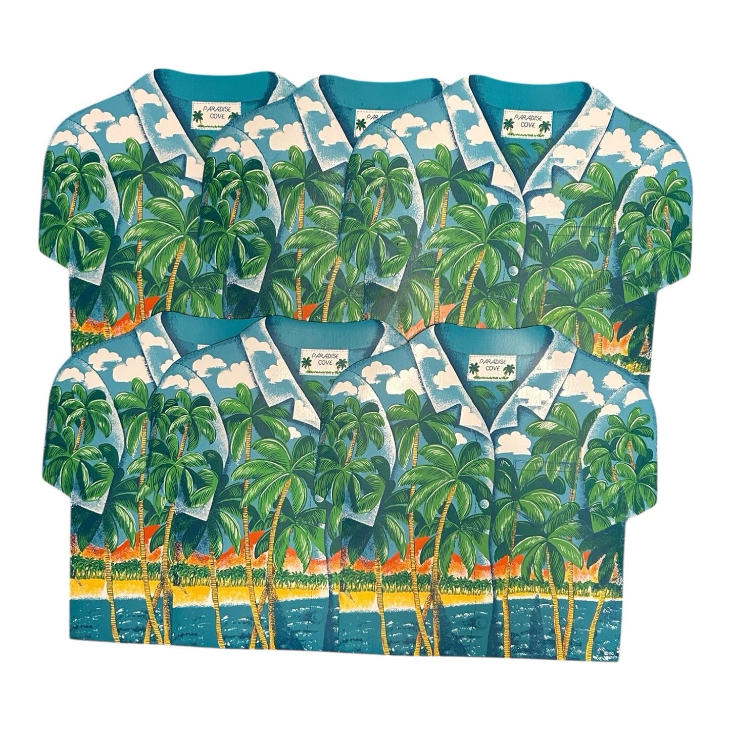 6 x Paradise Cove Hawaiian Shirt Shaped Vinyl Placemats Aloha Style, Beach