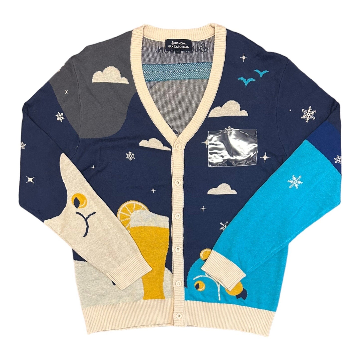 Blue Moon Beer Cardigan Large With Vaccine Card Holder
