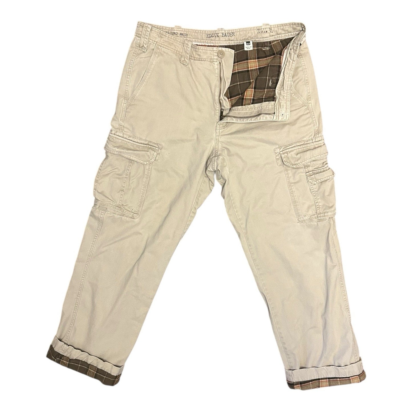 Eddie Bauer Flannel Lined Cargo Pants Legend Wash Size 36x34