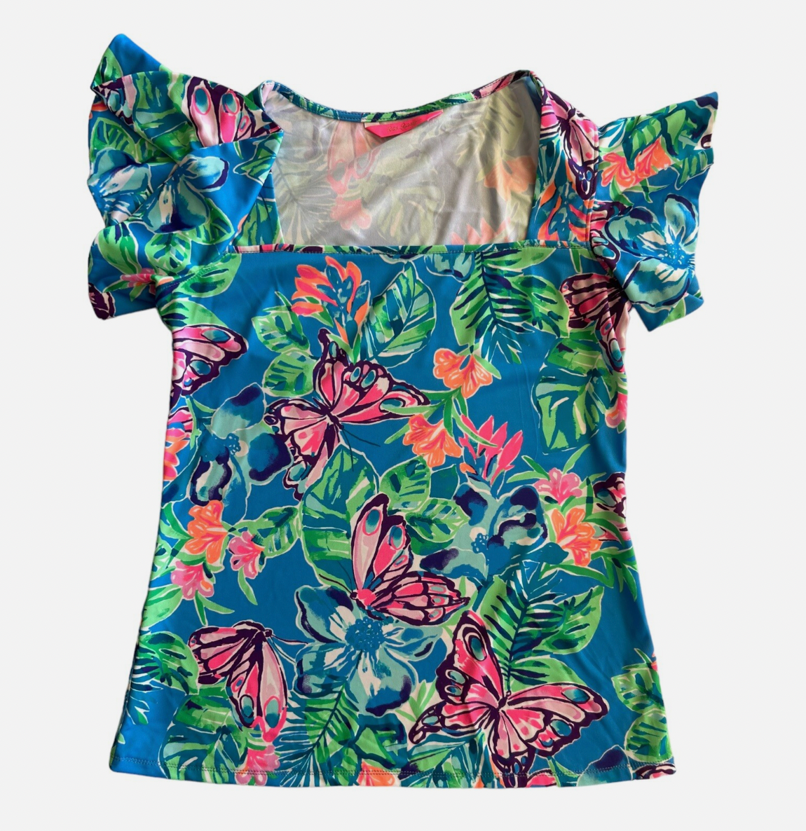 Lilly Pulitzer Butterfly Print Shirt – Size Small, Blue & Pink