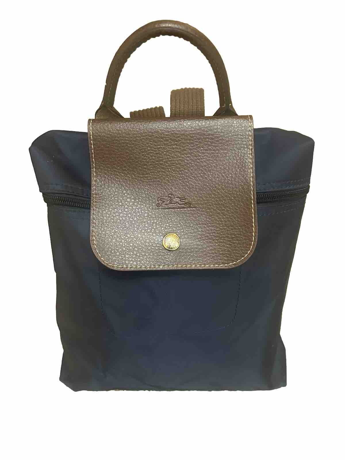 Longchamp Le Pliage Small Backpack Blue Leather 12x12x3