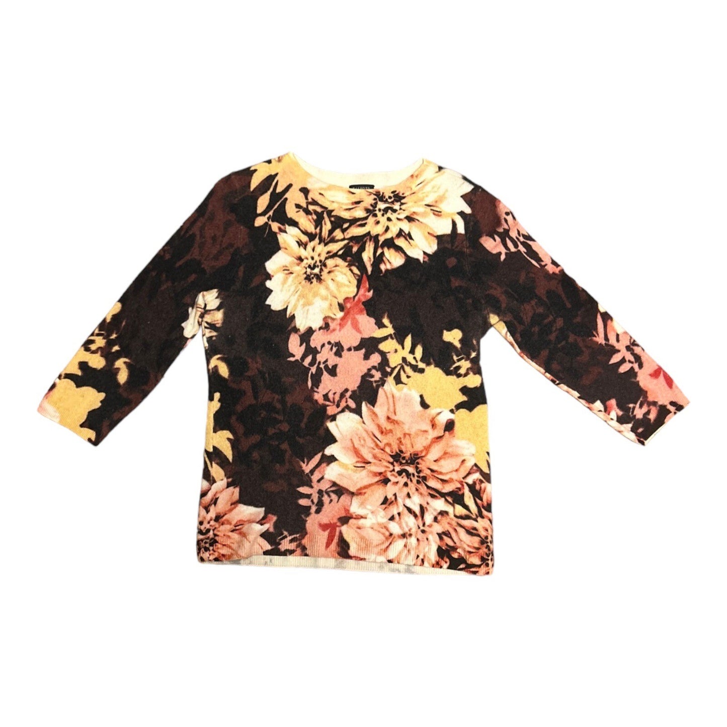 Talbots 100% Cashmere Sweater Large 3/4 Sleeves Floral