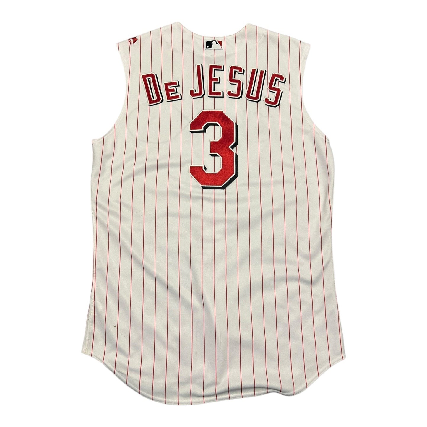 Van Dejesus #3 Cincinnati Reds Jersey Size 46 Majestic Sleeveless Pinstripes