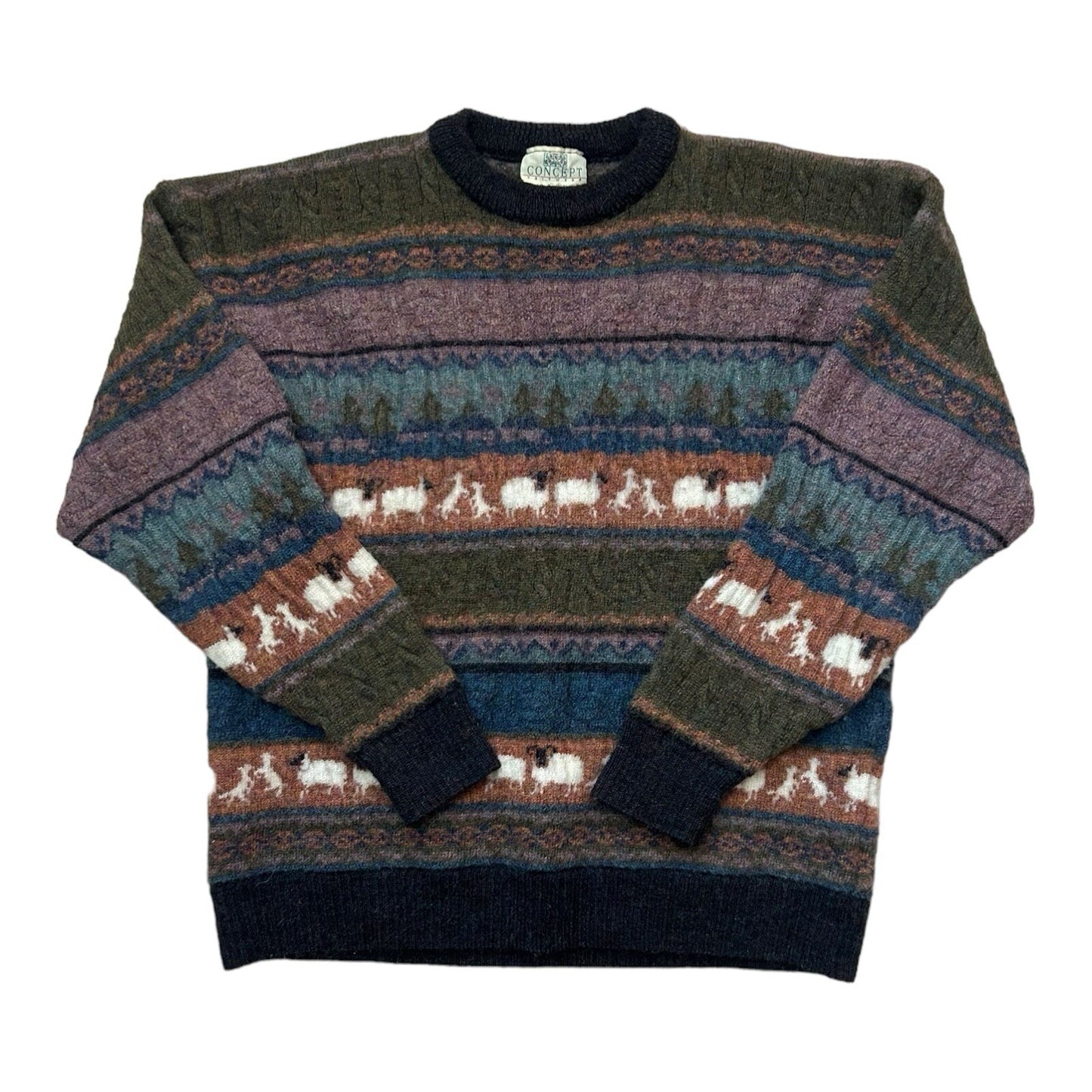 Vintage Concept Knitwear Wool Sweater Large Sheep Design