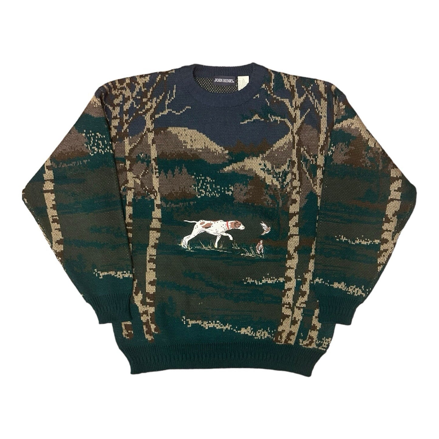 Vintage John Henry Wool Blend Sweater Large Bird Doggin English Pointer