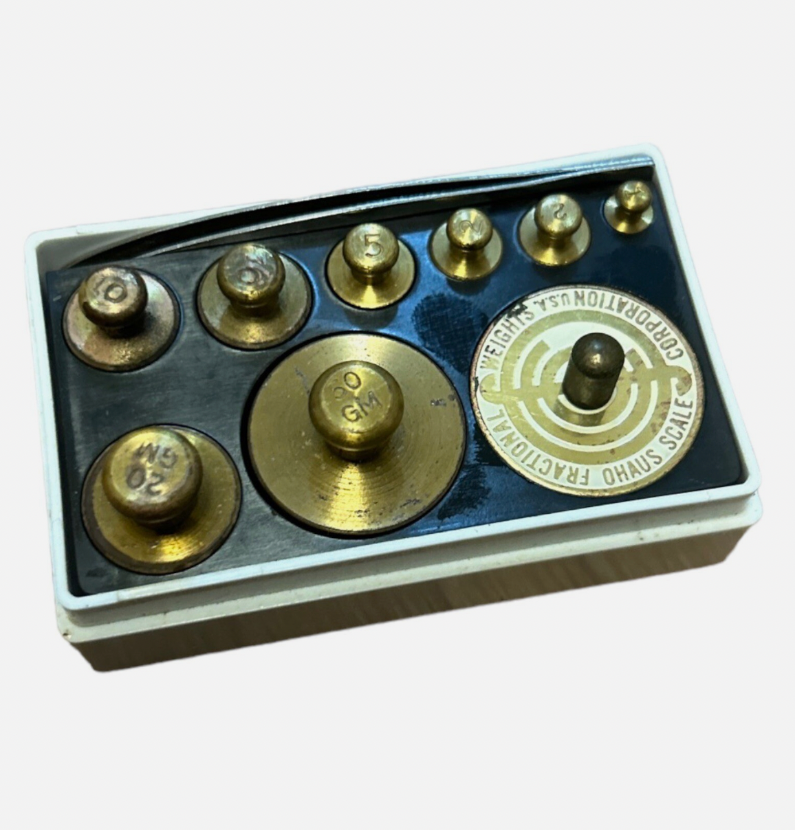 Vintage Ohaus Brass Gram Weight Set – 1g to 50g with Case