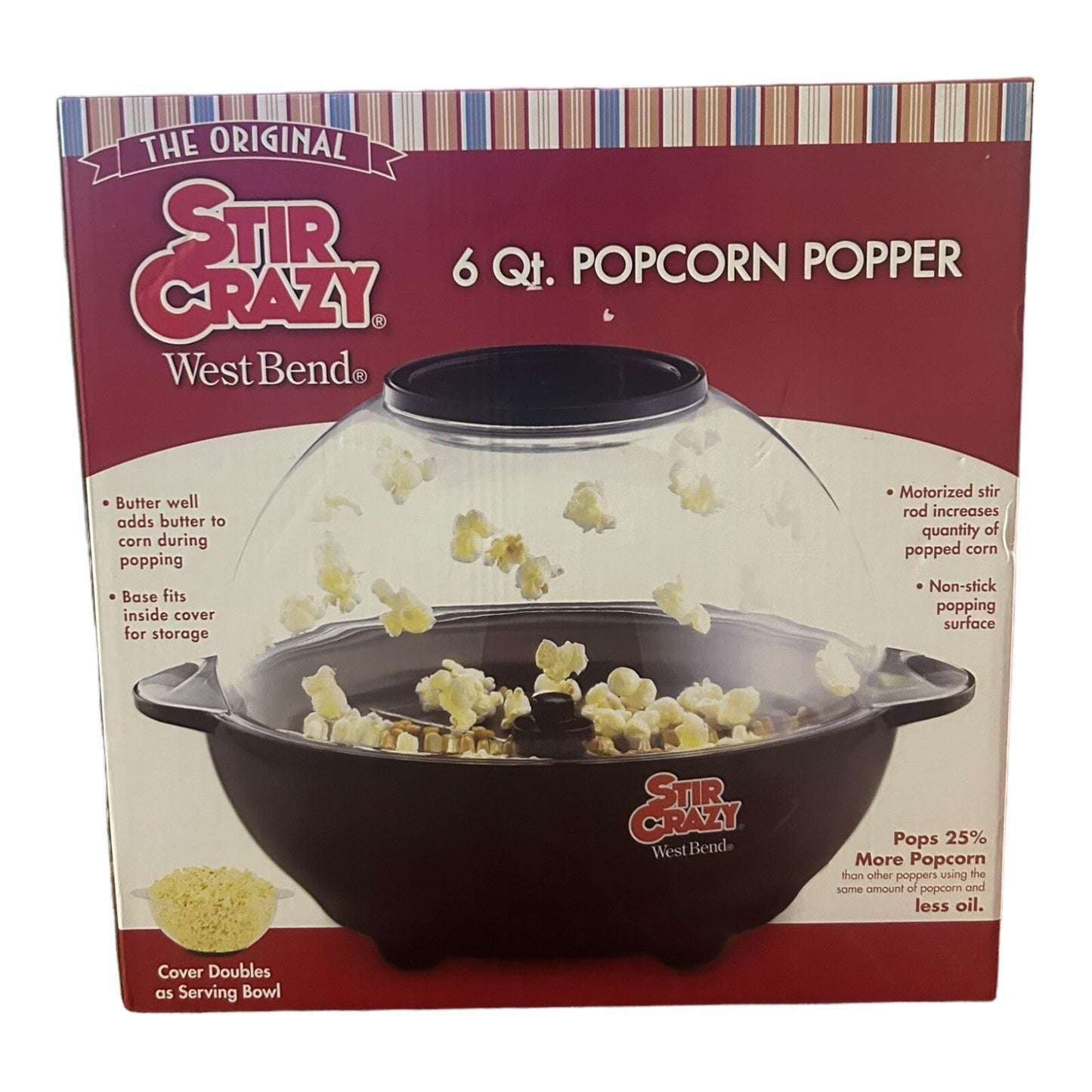 West Bend Stir Crazy 6 Quart Electric Popcorn Maker Popper Black 82306