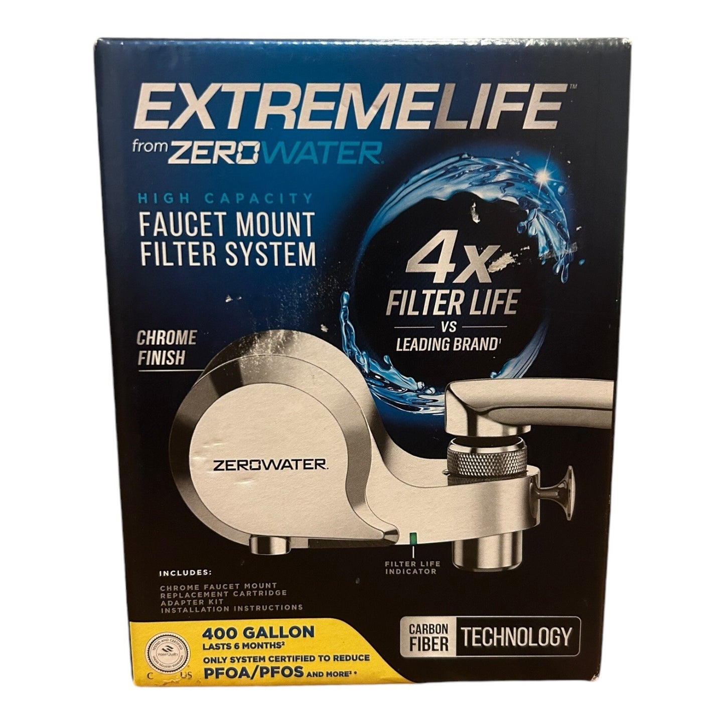 ZeroWater Extreme Life High Capacity Faucet Mount Water Filter Chrome 400 Gallon