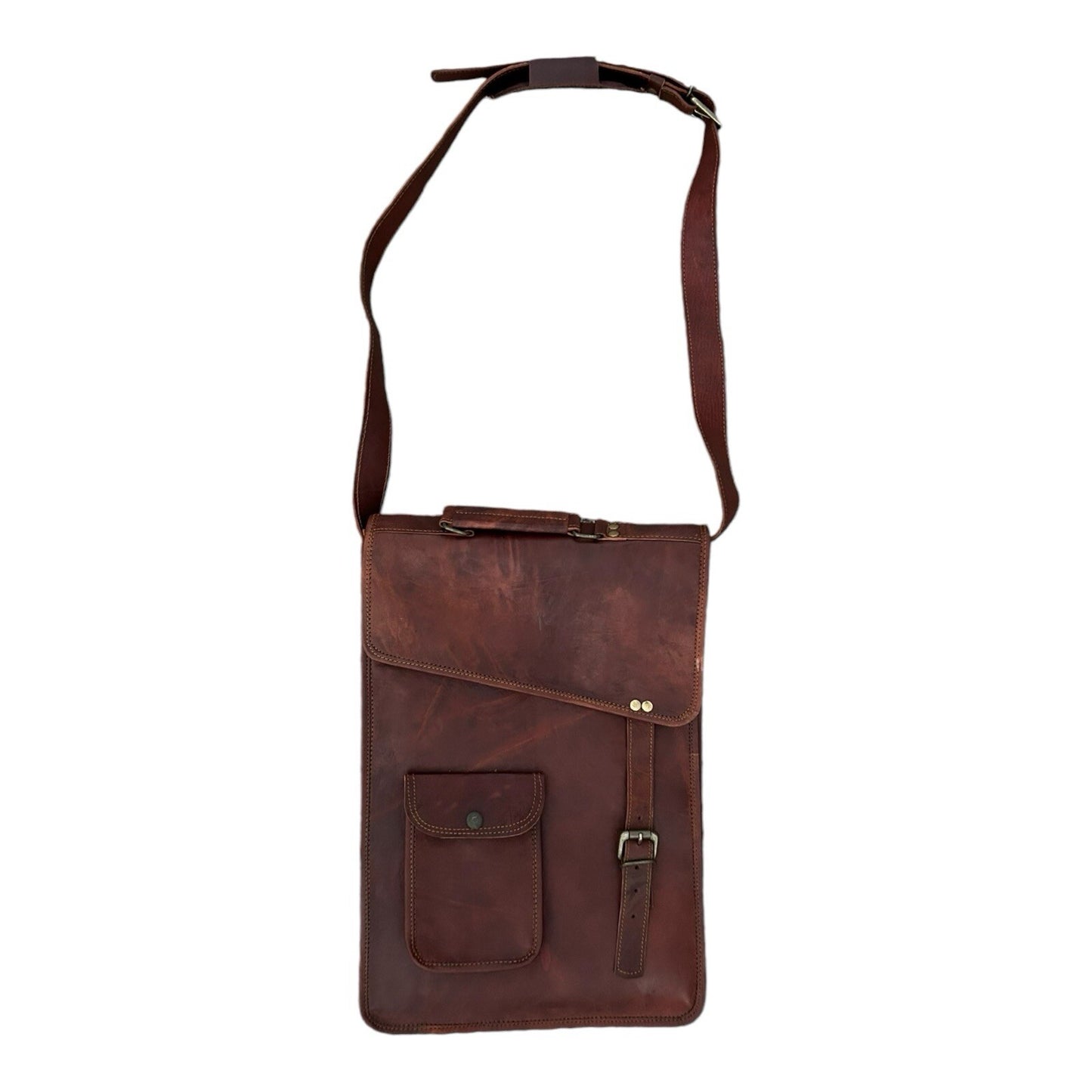 Brown Leather Messenger Bag 17.5x12x4 Oklahoma State Seal 1907 Crossbody