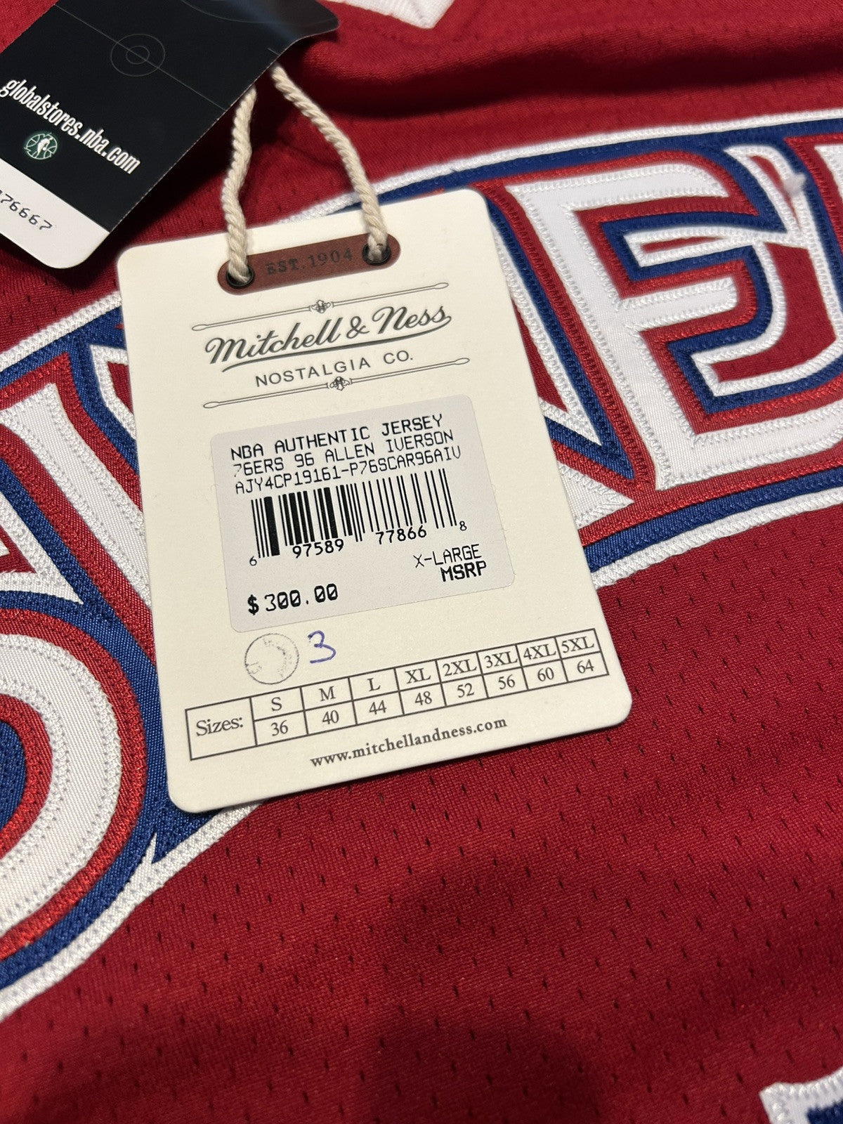 Allen Iverson Mitchell Ness Rookie 96 97 Sixers Jersey 48 XL 