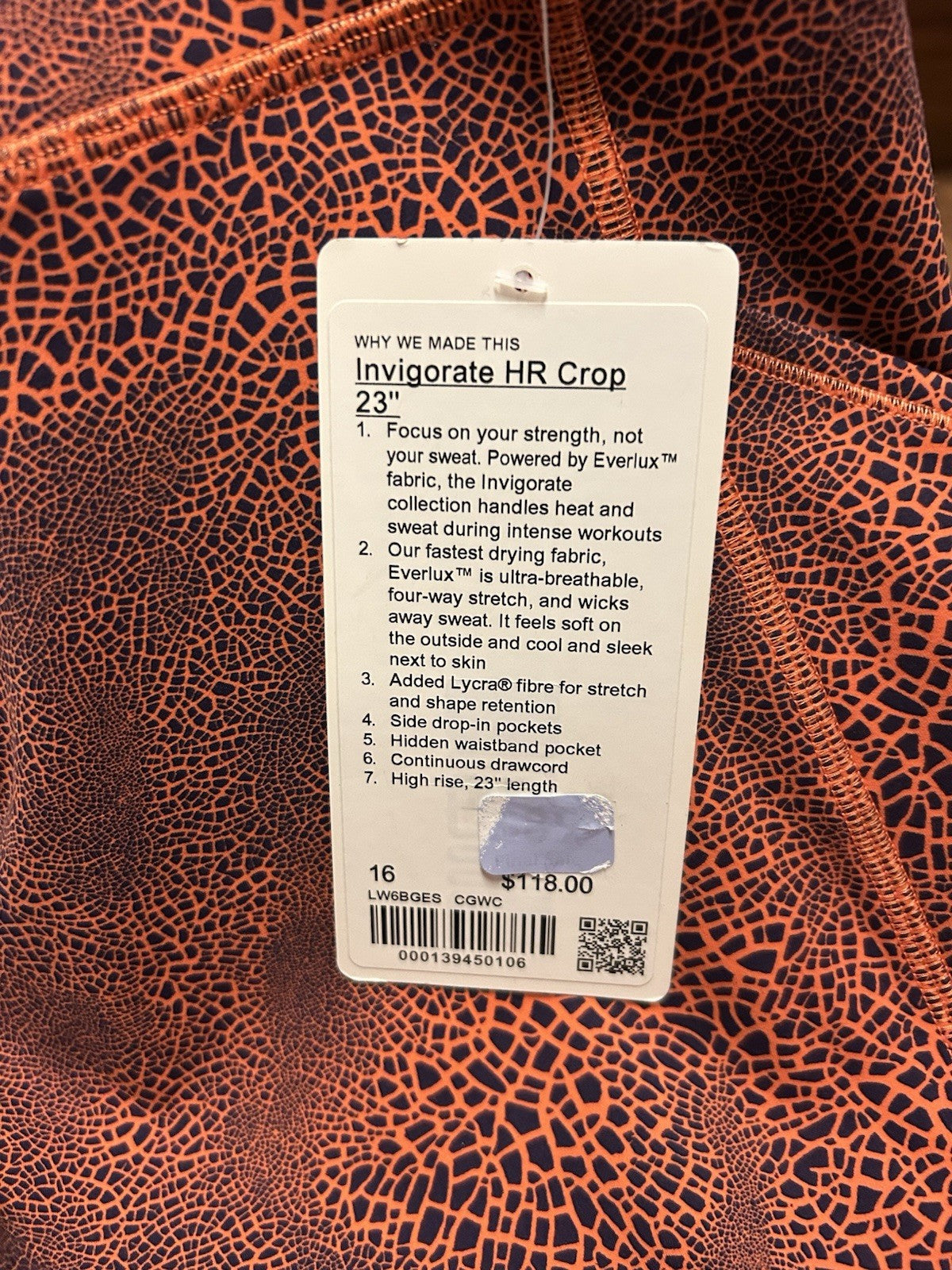 Lululemon Invigorate HR Crop 23” Size 16
