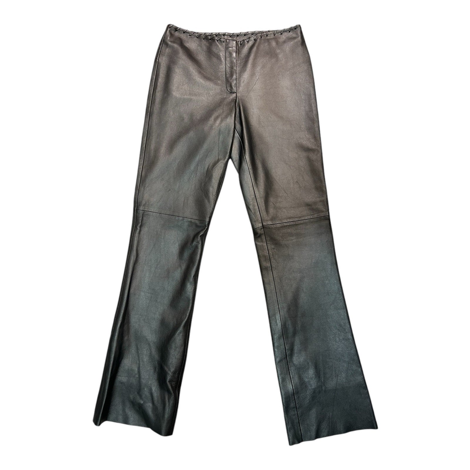 Vintage Cache Metallic Pewter Leather Pants Size 6 Y2K Fully Lined