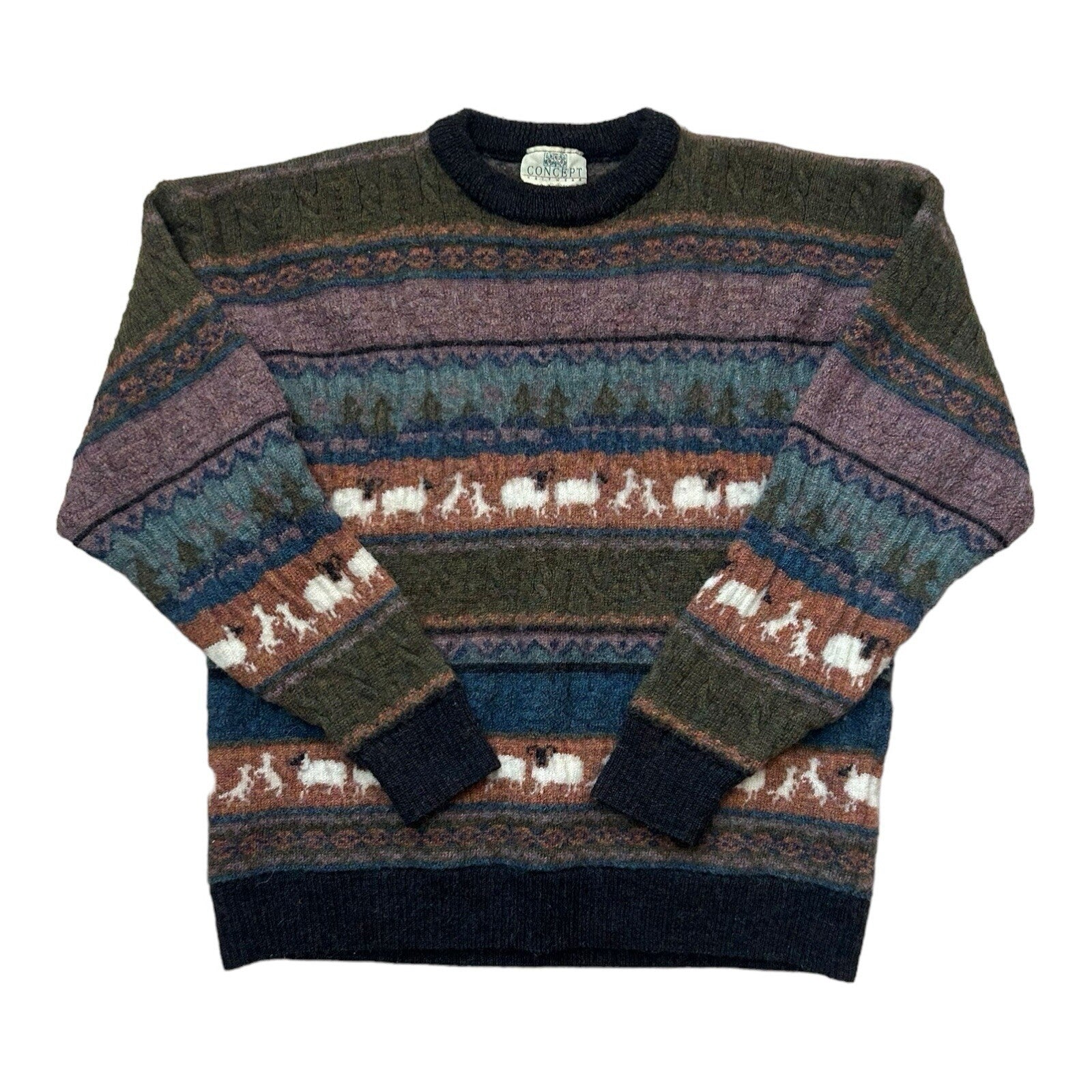 Vintage Concept Knitwear Wool Sweater Large Sheep Design