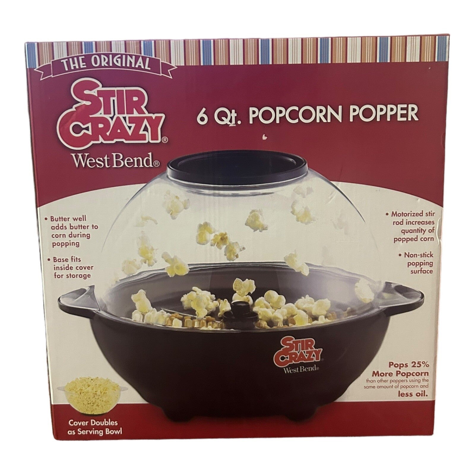 West Bend Stir Crazy 6 Quart Electric Popcorn Maker Popper Black 82306

